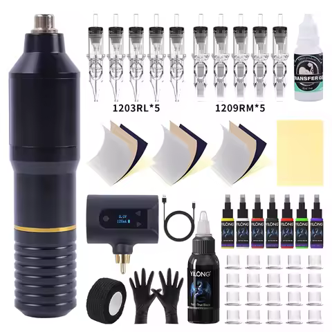 Tattoo Kit YILONG Professional Wireless Rotary Tattoo Machine Kit With 1400MAH Power Tattoo Gun Kit 