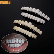 IVANES Teeth Grillz Set, Rhinestone Removable Design Hiphop Teeth Grillz, Gift Top & Bottom Set Hip 