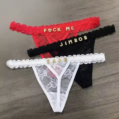 Custom Name Panties Crystal Letters Personalised Lace Thongs Women Customized Tanga Bikini G-String