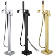 A-6💝Copper Black Brushed Gold Cylinder Edge Vertical Tap Shower Head Shower Set Square Floor Bathtub Faucet O0CC