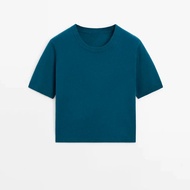 Md Womens Soft Waxy Short Sleeve Top Elegant Peacock Blue Crew Neck Sweater T-shirt 05719619205