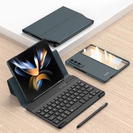 全城熱賣 - 適用於三星 Galaxy Z Fold4 GKK 磁吸摺疊藍牙鍵盤皮套帶筆和手機殼（深綠）