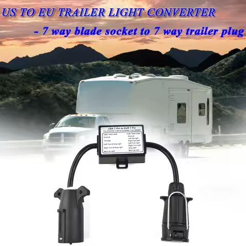 US To EU Trailer Connector Light Converter Adapter 7-Way Blade Socket To 7-Pin Round Socket Connecto