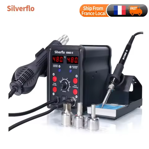 Silverflo 8586D-II Soldering Station 2 IN 1 Soldering Iron Hot Air Station Welding Rework Station wi