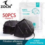 ZOCN 50PCS KN95 Face Mask 5 ply Protection Black KN95 Mask Washable N95 Mask Reusable Protection 5-Layers Disposable Protective Face Mask