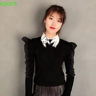 EPOCH Base Layer Top, Short Sleeve Cartoon Cat Fake Collar, Casual White Solid Color Cotton Detachab