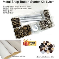Kit Permulaan Butang Tekan (Snap Button) Logam Tembaga 1.0cm 1.2cm 1.5cm 1.7cm — Warna Gangsa/Perak