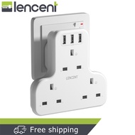 LENCENT 6 in 1 Charger with 3 AC Outlet and 3 USB Ports Plug Extension 3 Way Multi Charger Plug Adaptor Wall Socket for Home Office 13A 2860W