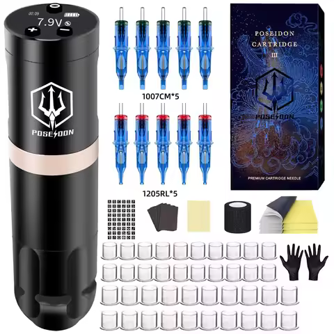 POSEIDON Tattoo Pen Set Rotary Wireless Tattoo Machine Kit Coreless Motor High Quality Tattoo Machin