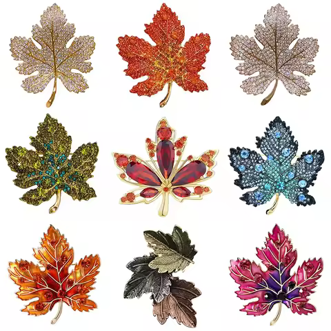 1pc Chic Maple Leaf Brooch with Shiny Rhinestones, Coconut Tree Plant Pin Jewelry Accessories - Grea