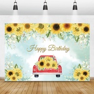 【CW】 Sunflowers Children Birthday Photography Background Cartoon Car Flowers Baby Shower Custom Photo Backdrop