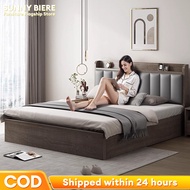 Solid Wood Bed Frame With Soft Bag Wooden Bed Frame Single/Queen/King Bed Frame Storage Style Grey/W