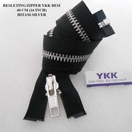 Resleting Zipper YKK Type Gigi Besi 40 cm / 16 inch Hitam Silver Set O