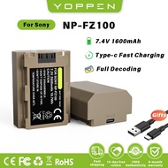 YOPPEN 2600mAh NP-FZ100 NP FZ100 NPFZ100 Battery USB Type-c Fast Charging Bateri For Sony A7III/A7S/