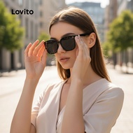 (trendy3)Lovito Casual Sunglasses Plain All-Match Basic Full Rim Sunglasses for Women L34AD057 (Blac