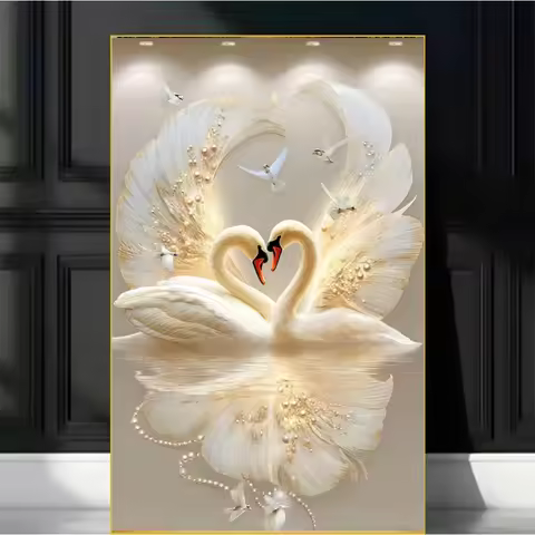 5D DIY Diamond Embroidery Kit Golden White Swan Animal Rhinestone Painting Home Decor Diamond Mosaic