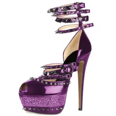 SHOFOO Fashionable women's high-heeled sandals. About 15cm heel height. Purple summer women's shoes.