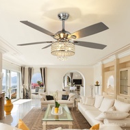 SMT💎Depuley 52" Remote Luxury Crystal Ceiling Fan with Light Modern Chandelier Chrome 5 Reversible Wood Blades 3-Sp