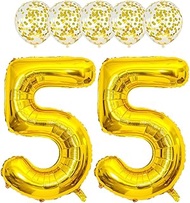 Gold 55 Foil Balloons 40" Jumbo Foil Balloons Confetti Balloons for 55th Birthday Wedding Anniversar