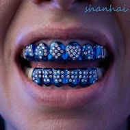 SHANHAI Teeth Grillz Top Bottom Set, Anti Slip Glossy  Teeth Grillz Caps,  Shiny Rhinestone Eco-frie