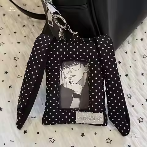 【W】Y2K Polka Dot Rabbit Ears Card Holder 3-inch Kpop Photocard Holder Gift Korean Style Bag Pendant