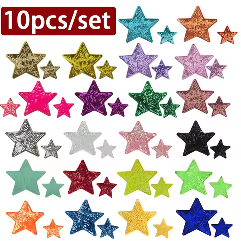10pcs Sequins Glitter Star Ironing Patch Embroidery Cloth Jacket Bag Hat Decor Accessories Flash Sta