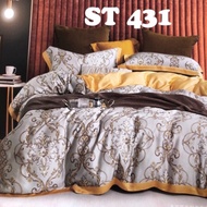 Sprei Sutra Organik Original Import Motif Abstrak Batik Abu Mewah - Sprei Lembut Halus Sutra Murah -