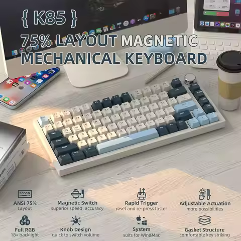 ATTACK SHARK K85 Rapid Trigger Mechanical Keyboard, Magnetic Switch, Adjustable Actuation, Apex Pro 