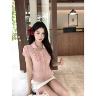 HRG STYLE | เสื้อเชิ้ตคอปีเตอร์แพนสีชมพูสไตล์ฝรั่งเศส