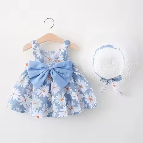 2023 Summer New Baby Dress Small Daisy Cotton Princess Dress Big Bow Sling Children's Clothing Gift 