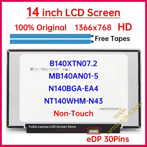 14" LCD Screen NT140WHM-N43 B140XTN07.2 N140BGA-EA4 MB140AN01-5 Display Matrix Panel Replacement 136