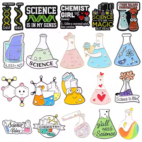 Science Enamel Pin Test Tube DNA Molecular Equation Experiment Mouse Metal Badge Punk Jewelry Gift C