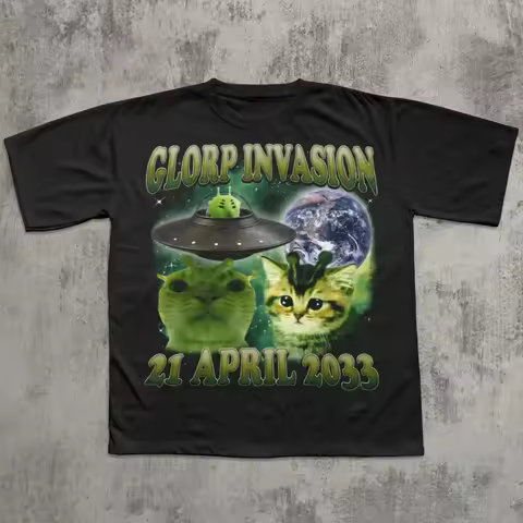 Glorp Invasion Funny Alien Cat T-shirt, Cat Lover Gift, Emoji T-shirt, Clothing Non-accelerated Weir