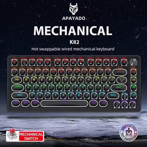 K82 Mechanical Keyboard APAYADO Black Punk Style,82-key Layout and Full-key Hot-swappable RGB Backli