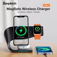 Sanptoch แท่นชาร์จไร้สายแม่เหล็กแบบ4 In 1,แท่นแท่นชาร์จ Qi Fast MagSafe 15W สำหรับ iPhone 15/14/13/12 Pro Max พัดลมพกพา Series Apple Watch 8/7/6/5/4/3/2,airpods Pro2/โปร/3rd