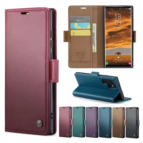 Flip Leather Wallet Case For Samsung S25 S24 Ultra S23 Plus S22 S21 S20 A54 A55 A15 Wireless Chargin