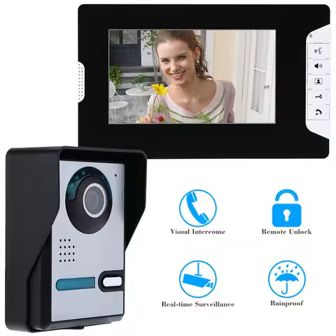 Video Intercom System, 7" Video Intercom Doorbell Camera System, Video Door Phone Intercom Kit Water