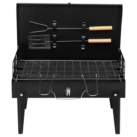 Portable Black Square Charcoal Grill 44x27x7cm