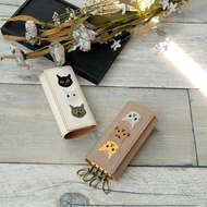 鑰匙包 【 刺繡 三貓 】 皮革 貓咪 鑰匙 吊飾 貓之日 橘白 黑貓 小禮物 A117I