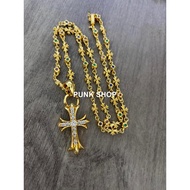 Necklace 22K Gold Cross Necklace Colorful Diamonds 0156