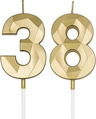 38th & 83rd Birthday Candles for Cake, Gold Number 38 83 3D Diamond Shaped Candle Birthday Decoratio