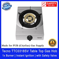 Tecno TTC0318SV Table Top Gas Hob. 1 x Burner. Made For PUB (CityGas) Gas Supply. Stainless Steel. Individual drip tray. With Safety Valve. 1 Year Warranty. Safety Mark Approved.