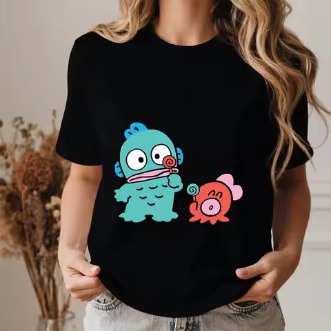 Hangyodon Candy Time Print Cotton T Shirt for Women Casual Comfortable Everyday Wear Short Sleeve So