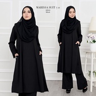 SUIT MARISSA 7.0 Suit Muslimah Labuh Jubah Seluar Size S-3XL Set Jubah Seluar Putih Hitam Umrah Haji