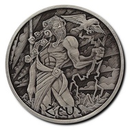 Tuvalu - Antiqued Silver Coin Gods of Olympus Zues 1oz