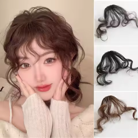 New Fashion Fake Air Bangs Hair Extension Comic Style Fringe Natural Fuffy Clip Curly In Front Fring