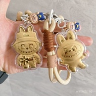 Waterbei 999 Pure Gold Cartoon Labubu Phone Chain Rope La Bu Bu Ideal Present for Friends Decorative