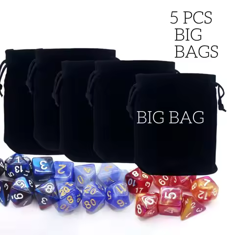 5 PCS Dice Bag pouch Flannelette Small Big Black Drawstring Dice Bag For Collecting DND Dice