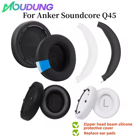 MOUDUNG Replacement Ice-Gel /leather EarPads/Silicone zipper head beam protective cover for Anker So