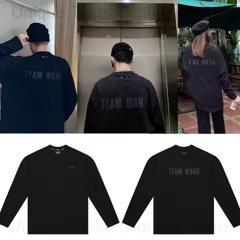 ‌Jackson Wang Same T Shirt TEAM WANG Letter Print High Quality Version Cotton Autumn Long Sleeve Tee